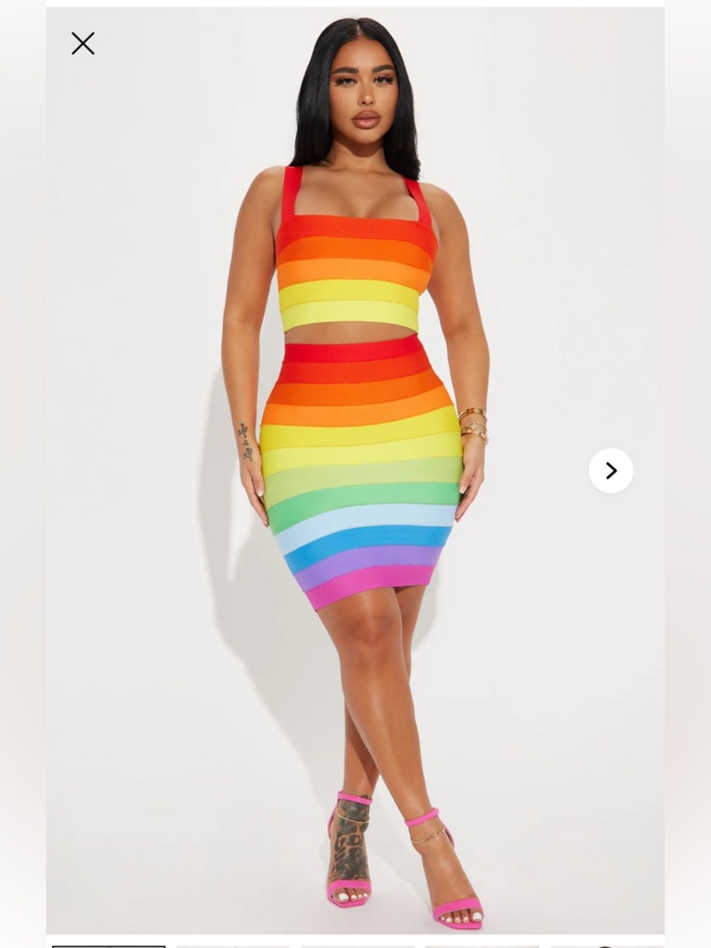 Sold out Fashion Nova Rainbow Stripe Bandage Pencil Skirt and top size large new